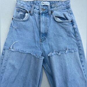 Zara Light Blue High Rise Distressed Jeans